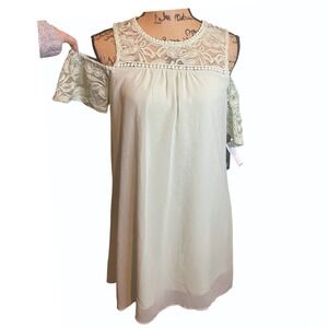 NWT As U Wish Lace Trim Cocktail Party Feminine Cold Shoulder Dress Green Small